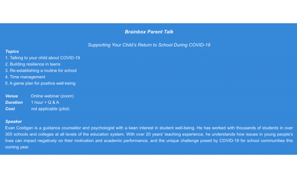 Free Parent Talk 'Supporting Your Child's Return to School During COVID-19'